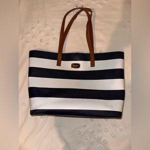 Michael Kors Striped Leather Tote Bag - Navy